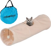 Tunnel pour chat pliable Relaxdays - 88 x 25 cm - peluche - tunnel de jeu chats - doux - beige