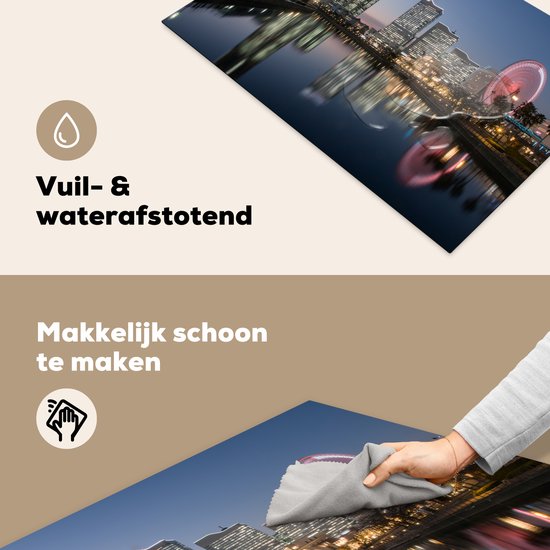 KitchenYeah® Inductie beschermer 77x51 cm - Skyline met rood gekleurd reuzenrad in Yokohama - Kookplaataccessoires - Afdekplaat voor kookplaat - Inductiebeschermer - Inductiemat - Inductieplaat mat