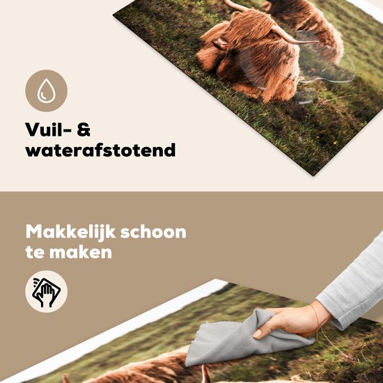 KitchenYeah® Inductie beschermer 76x51.5 cm - Koeien - Gras - Zon - Kookplaataccessoires - Afdekplaat voor kookplaat - Inductiebeschermer - Inductiemat - Inductieplaat mat