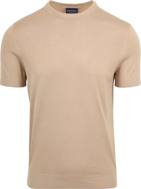 Suitable - Knitted T-shirt Beige - Heren - Maat M - Modern-fit