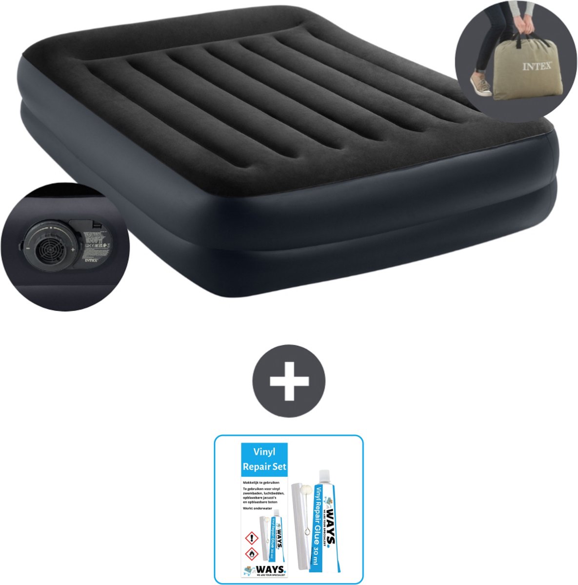 Intex Luchtbed - 2-Persoons - 152 x 203 x 42 cm - Blauw - Inclusief pomp - Reparatieset