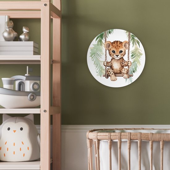 WallCircle® Wandcirkel 30x30 cm - Muurcirkel Luipaard - Dier - Kinderen - Jungle - Kinderkamer - Babykamer - Kinderkamer - Muurdecoratie cirkel woonkamer - Wanddecoratie slaapkamer - Kamer decoratie accessoires - Ronde schilderijen