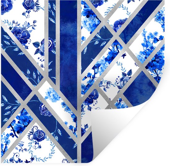 Muurstickers - Sticker Folie - Delfts blauw - Patroon - Abstract - 100x100 cm - Plakfolie - Muurstickers Kinderkamer - Zelfklevend Behang XXL - Zelfklevend behangpapier - Stickerfolie