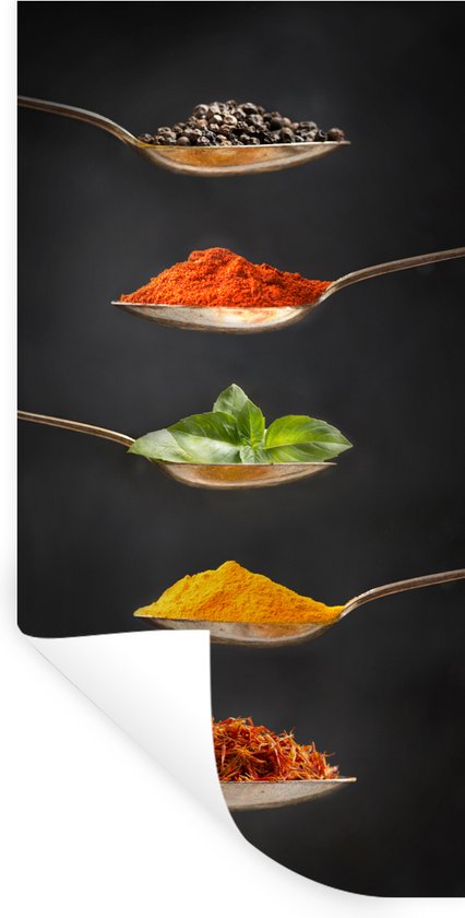 Stickers muraux Muraux - Feuille Autocollant - Herbes - Cuillère - Épices - Zwart - Italien - 20x40 cm - Film Adhésif - Stickers muraux Chambre Enfant - Papier Peint Auto Adhésif