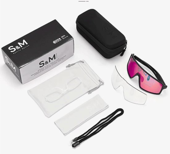 S&M PRO Sport Zonnebril - Photochromatische Lens Rood - Polarized HD Sport Sunglasses - TR90 -TAC - UV 400 - Fietsbril - Sportbril - Mountainbike -Wintersport - Sneeuw - Polariserend - Nachtbril - Frame voor Zonnebril op Sterkte + Brillenkoker — afbeelding 5