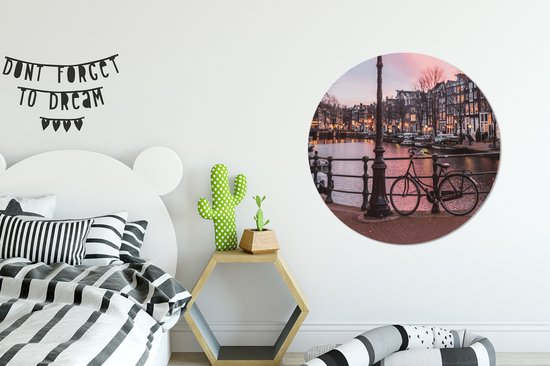 Cercle mural - Cercle mural - Amsterdam au crépuscule - Aluminium - Dibond - 90x90 cm - Intérieur et extérieur