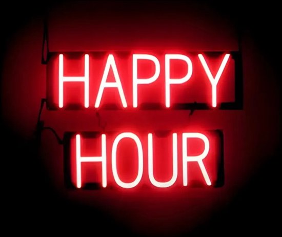 HAPPY HOUR - Lichtreclame Neon LED bord verlicht | SpellBrite | 53 x 38 cm | 6 Dimstanden - 8 Lichtanimaties | Reclamebord neon verlichting