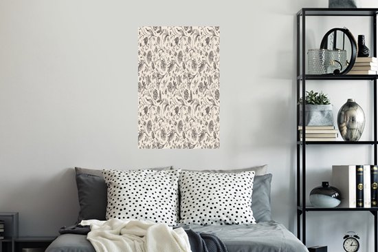 Stickers muraux - Film autocollant - Fleurs - Zwart - Wit - Feuilles - 40x60 cm - Film adhésif - Stickers muraux Chambre d'enfant - Papier peint autocollant