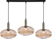 Olucia Charlois - Lampe suspendue rétro - 3L - Glas/ Métal - Ambre; Or - Rectangulaire