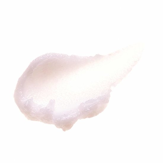 Een veeg van romige, witte reinigingsbalsem met een lichte glans.