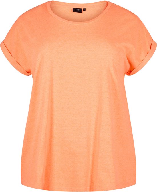ZIZZI MKATJA, S/S, NEON TEE Dames T-shirt - Neon coral - Maat XL (54-56)
