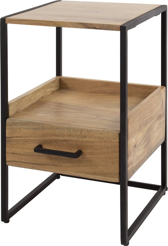 Nachtkastje xs met 1 lade en open vak | massief acacia natuurlijk | 35x35x55 cm | slaapkamer | modern en compact design