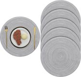 Katoenen placemats, 38 cm, ronde placemats, set van 6, afwasbaar, hittebestendig geweven placemats, antislip placemats voor keuken, eettafel (grijs, 38 cm)