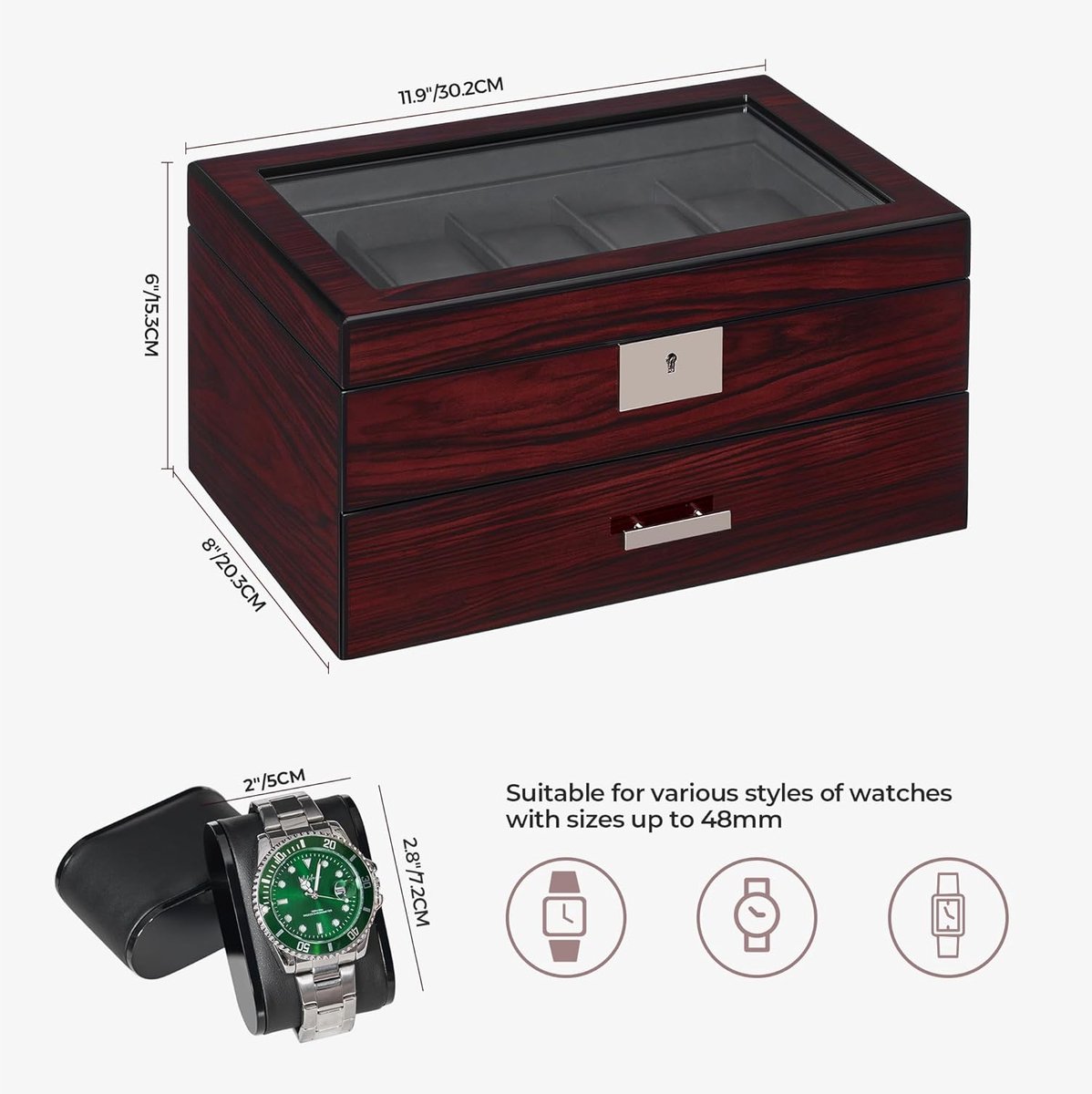 Boîte De Rangement Montres Homme - Étui Cuir PU Blanc - Parfait Pour Cadeau Fête Des Pères