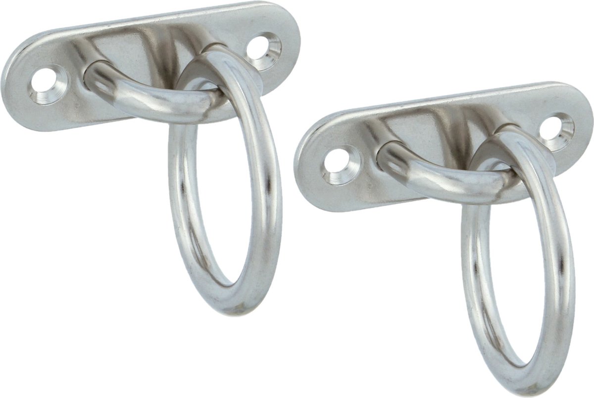 AMIG Oogplaat met aanlegring - 2x - oogplaat 4.5 x 1.5cm - ring D3cm - rvs - vastzetplaat