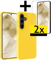 Hoesje Geschikt voor Samsung A55 Hoesje Siliconen Case Met 2x Screenprotector - Hoes Geschikt voor Samsung Galaxy A55 Hoes Siliconen - Geel