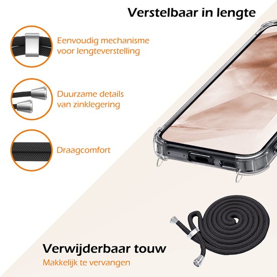 Coque adaptée pour Samsung Galaxy A55, résistante aux chocs, transparente avec chaîne de téléphone, cordon de serrage – Coque adaptée pour Samsung Galaxy A55, coque résistante aux chocs avec cordon – Transparent