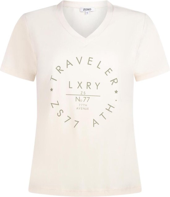 Zoso T-shirt Rebecca Travel T Shirt With Print 241 1200/1250 Ivory/green Dames Maat - S