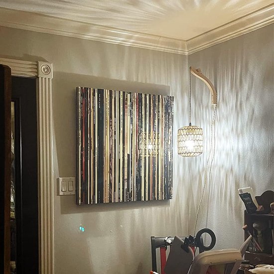Wandlamp hout binnen, Vintage wandlamp met gevlochten rotan schaduw, E27 Retro wandverlichting met schakelaar en stekker, Landhuis, Rustiek, Voor slaapkamer, Woonkamer (Zonder gloeilamp)