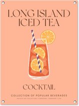 Tuinposter 60x80 cm - Cocktail - Long Island Iced Tea - Oranje - Vintage - Tuindecoratie voor buiten - Schutting decoratie - Tuin - Beach bar accessoires - Tuindoek - Buitenposter