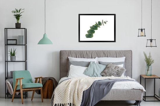 Photo encadrée - Cadre photo feuilles d'eucalyptus vert noir avec passe-partout blanc 80x60 cm - Affiche encadrée (Décoration murale salon / chambre)