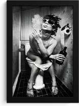 Cadre photo avec affiche - Décoration de chambre esthétique - Femme - Vintage - Bigoudis - Toilettes - Cigarette - Zwart et blanc - 20x30 cm - Cadre pour affiche