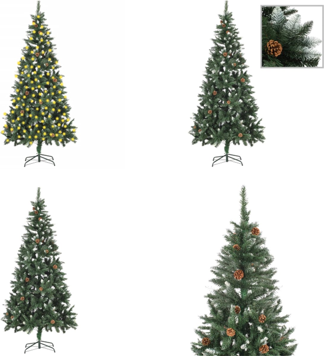 vidaXL Kunstkerstboom met LED's en dennenappels 210 cm - Kunstkerstboom - Kunstkerstbomen - Kerstboom - Kerstdecoratie
