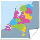 Poster Kleurrijke illustratie van een kaart van Nederland - 50x50 cm