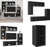 vidaXL 4-delige Tv-meubelset spaanplaat hoogglans zwart - Tv-kastenset - Tv-kastensets - Tv-kasten - Tv-meubelset
