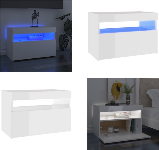 vidaXL Tv-meubel met LED-verlichting 60x35x40 cm hoogglans wit - Tv-kast - Tv-kasten - Televisiekast - Televisiekasten