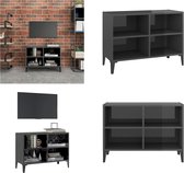 vidaXL Tv-meubel met metalen poten 69-5x30x50 cm hoogglans grijs - Tv-kast - Tv-kasten - Tv-standaard - Tv-standaarden