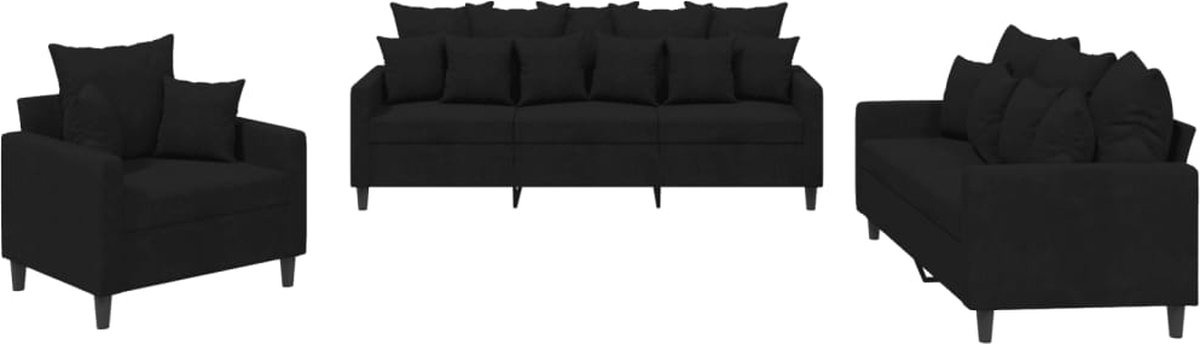 vidaXL - 3-delige - Loungeset - met - kussens - fluweel - zwart