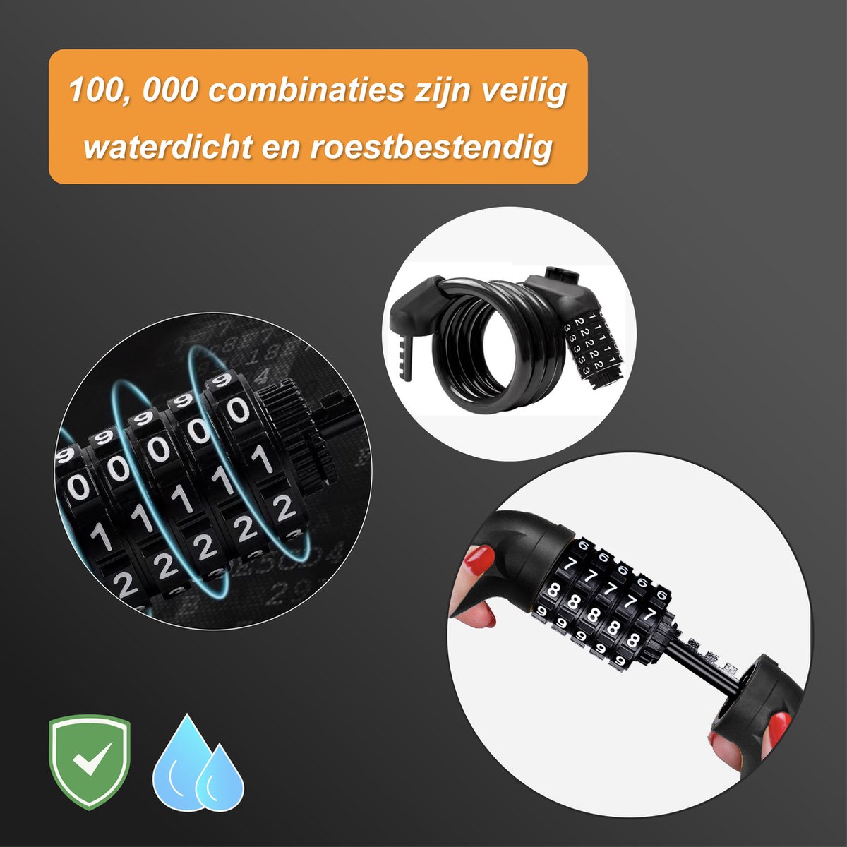 Colorful Sun® Fietsslot met cijferslot - Ø12mm / 120cm - Met vaste beugel - 1 stuk - Kabelslot Fiets - Slot voor Fietsen - Motorslot - Fietssloten electrische fietsen - Code Kabelslot - Cijfercombinatieslot - Zwart – foto 8