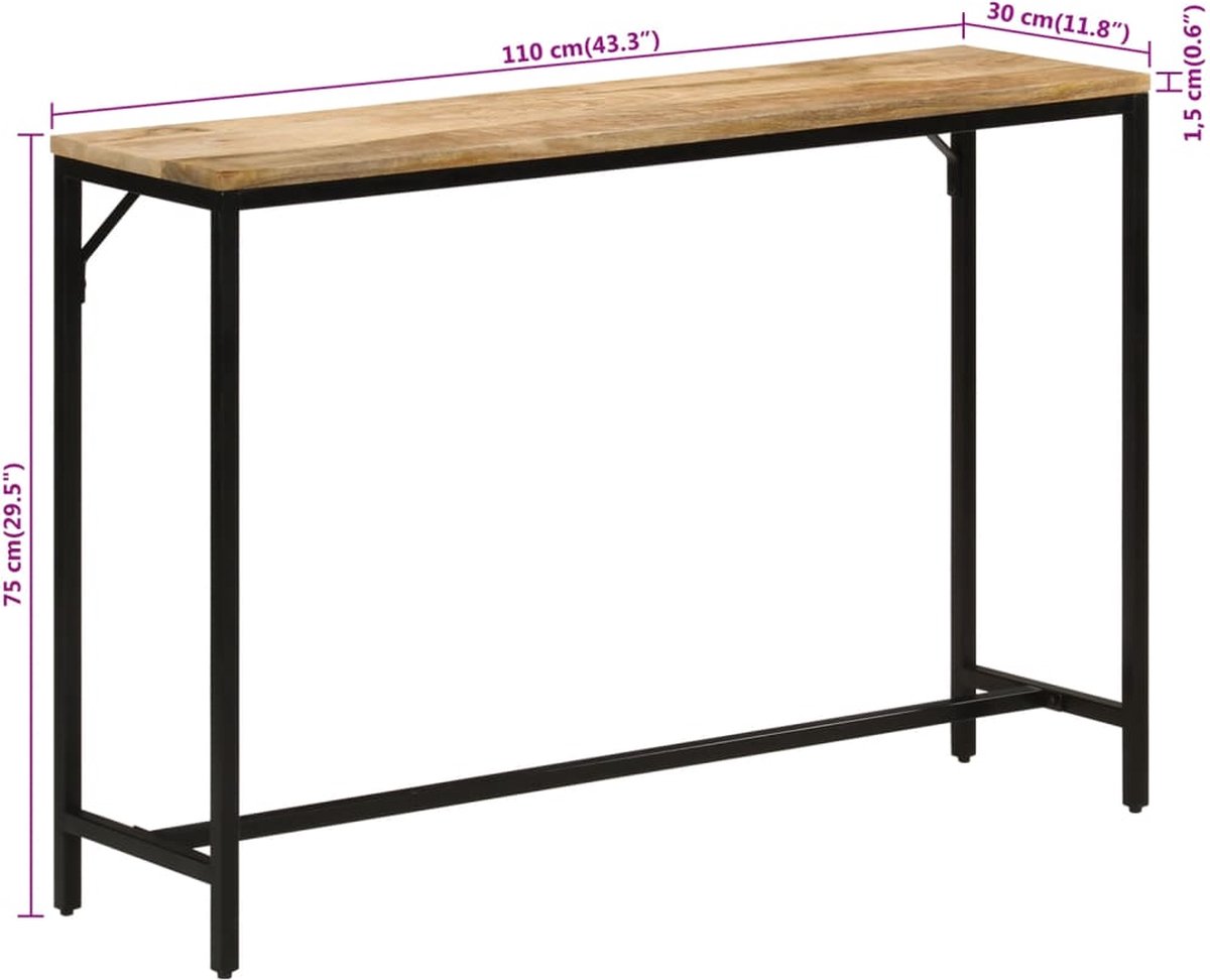 vidaXL Wandtafel - 110x30x75 - cm - massief - ruw - mangohout - en - ijzer Bruin