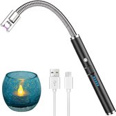 Briquet - Briquet plasma - Allume bougie - Rechargeable USB - Cuisine - Bougie - Cuisinière à gaz - Zwart - Col flexible - LED - Indicateur de batterie - Briquet arc - Sans Flamme