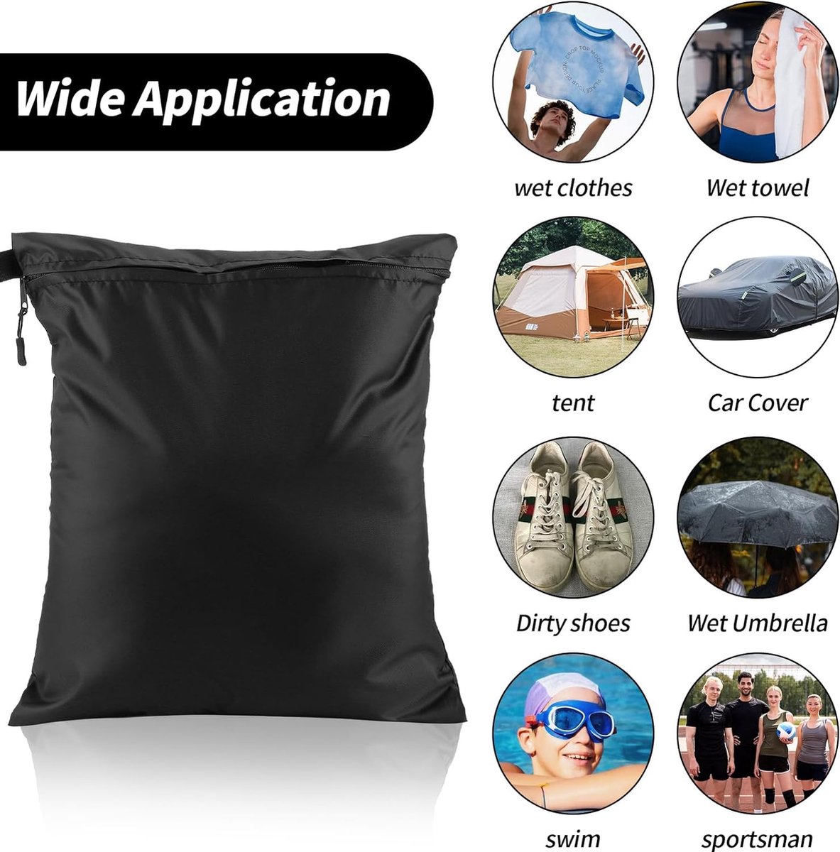 AYSYR Wetbag Natzakken, zwart, herbruikbaar, voor het opbergen, 4 stuks