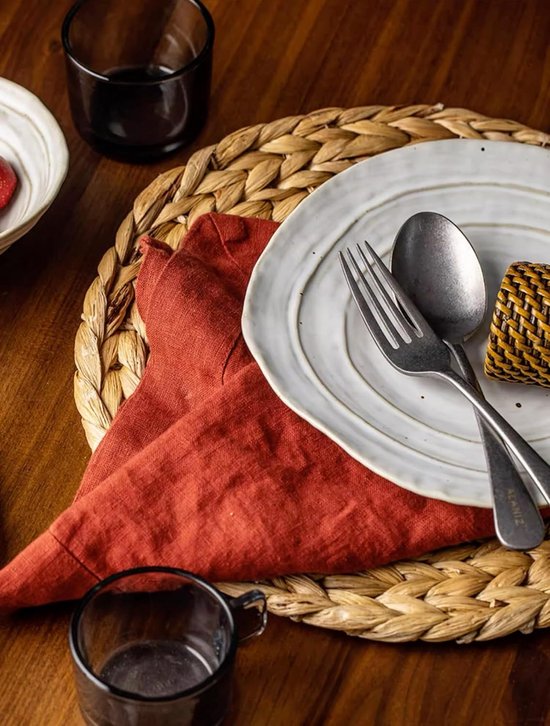 Placemat van zeegras - waterhyacint, set van 6 placemats afwasbaar 35cm placemat rond (maïsschaal, 2 stuks