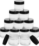 Belle Vous Rond Doorzichtige Glazen Potten met Zwart Plastic Schroefdoppen (12 Pak) – 60 ml Lege Cosmetische Containers – Potten Voor Kruiden, Specerijen, Reizen, Crèmes, Lotions en Make-up