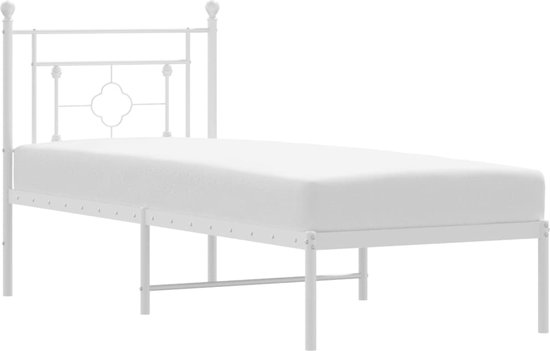 vidaXL - Bedframe - met - hoofdbord - metaal - wit - 75 - x - 190 - cm