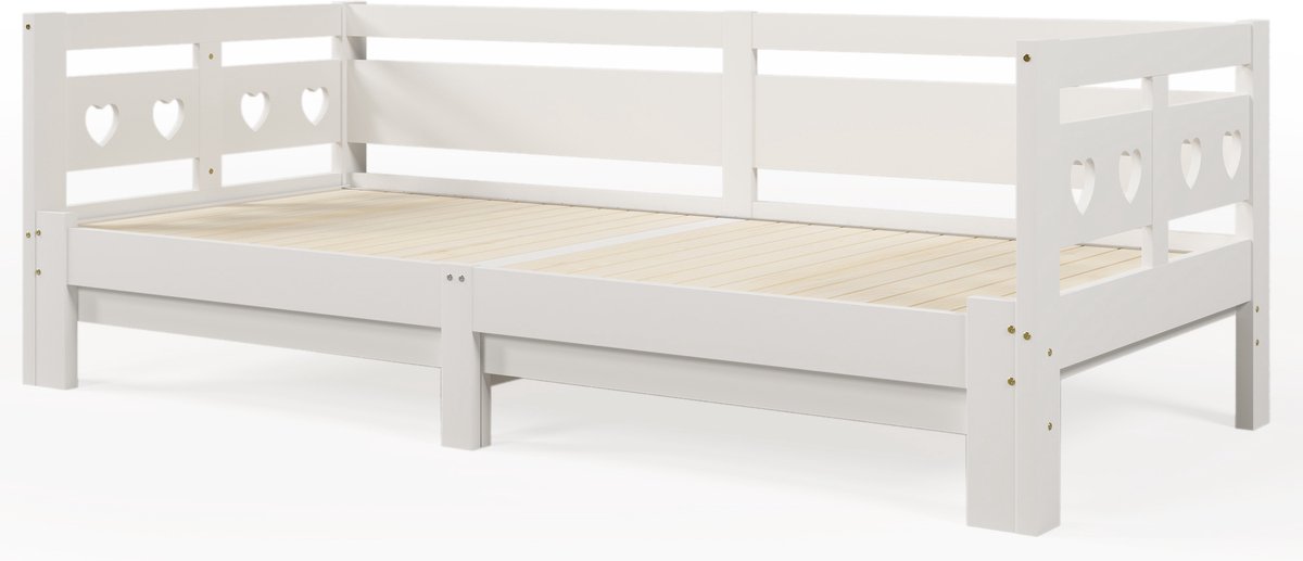 Merax Eenpersoonsbed 90x200 voor Kinderen - Extra Uitschuifbaar Bed - Uitbreidbaar tot Tweepersoonsbed 180x200 - Kinderbed - Wit