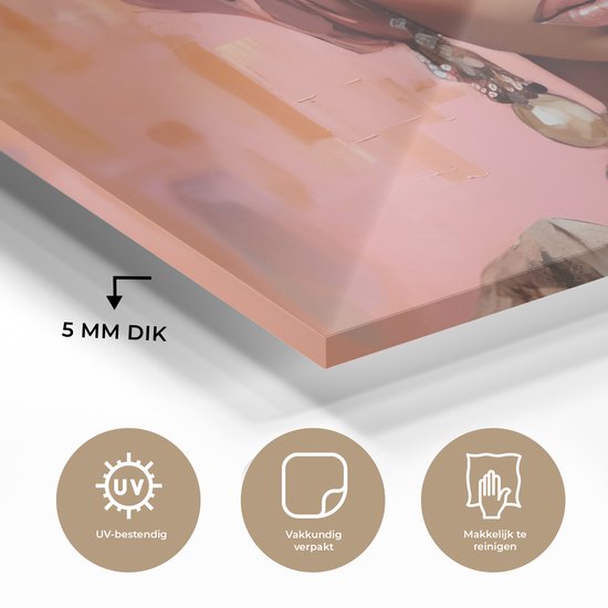 MuchoWow® Peinture sur verre 120x80 cm - Peinture sur verre acrylique - Art - Femme - Rose - Bijoux - Portrait - Photo sur verre - Décoration murale salon - Décoration murale chambre - Peintures