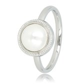 My Bendel - Aanschuifringring Zilverkleurig met Witte Parel - Zilverkleurige Vintage Ring - Witte Parel - Tijdloze Elegantie - met Luxe Cadeauverpakking | Sieraden Voor Dames | Maat 19.00 Mm / Maat 60