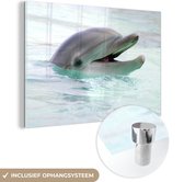 MuchoWow® Glasschilderij 180x120 cm - Schilderij acrylglas - Dolfijn - Water - Zee - Foto op glas - Schilderijen