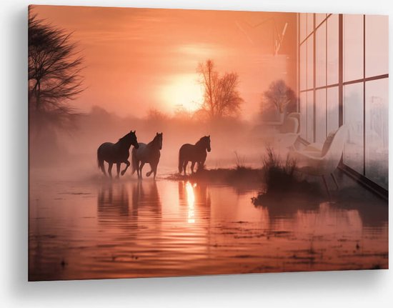 Wallfield™ - Wild Horses II | Glasschilderij | Gehard glas | 60 x 90 cm | Magnetisch Ophangsysteem