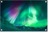 Tuindecoratie Noorderlicht - Alaska - Berg - 60x40 cm - Tuinposter - Tuindoek - Buitenposter