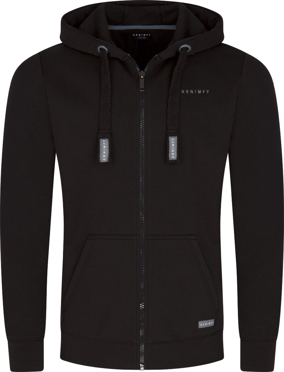 DENIMFY Heren Sweatjack DFLeo regular fit Zwart M Volwassenen Hoodie Capuchon Sweatshirt
