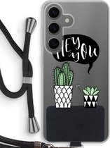 Case Company® - Hoesje met koord geschikt voor Samsung Galaxy S24 hoesje met Koord - Hey you cactus - Telefoonhoesje met Zwart Koord - Bescherming aan alle Kanten en Over de Schermrand