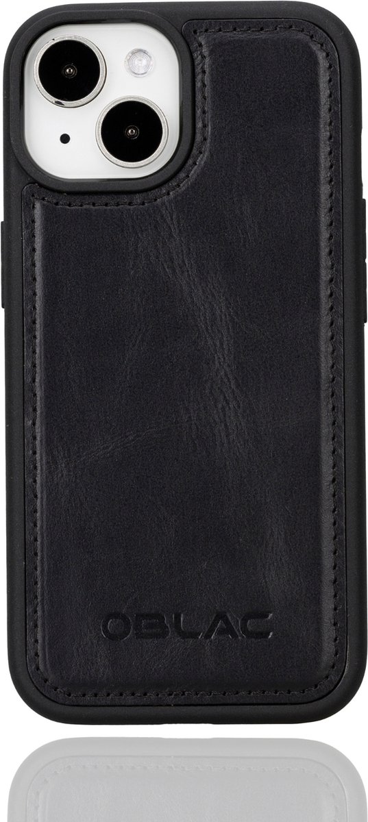 Oblac - iPhone 15 Pro Hoesje van Echt Leer | Rustiek Zwart Back Cover | Optimale Bescherming | Premium Eersteklas Leer