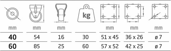 AMIG roulette fixe/roue de transport - 4x - D40mm - polyamide - capacité de charge 30kg - blanc