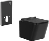Hangtoilet pakket in mat zwart met decoratieve inbouwreservoir - CLEMONA L 35.5 cm x H 34 cm x D 51.5 cm